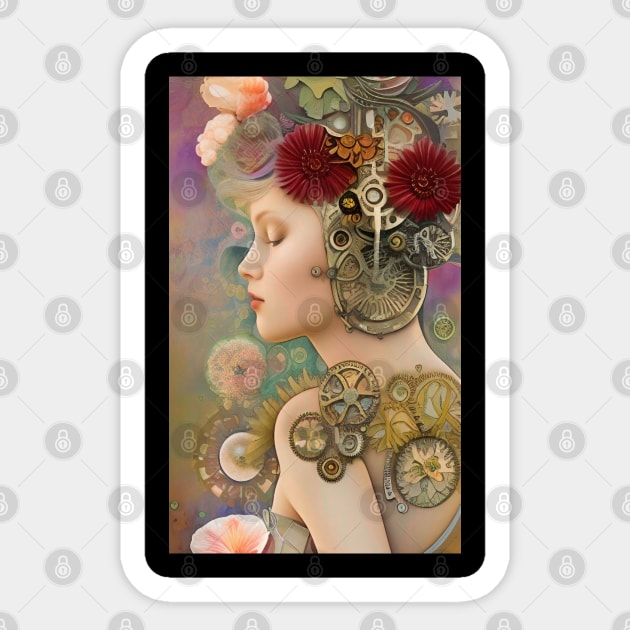 Beautiful Steampunk Girl - Victorian Flowers Roses - SP998 - Be Different - Gears and Cogs Sticker by ZiolaRosa